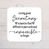 Secretary Coaster personalised with any Wording, Message - ideal gift