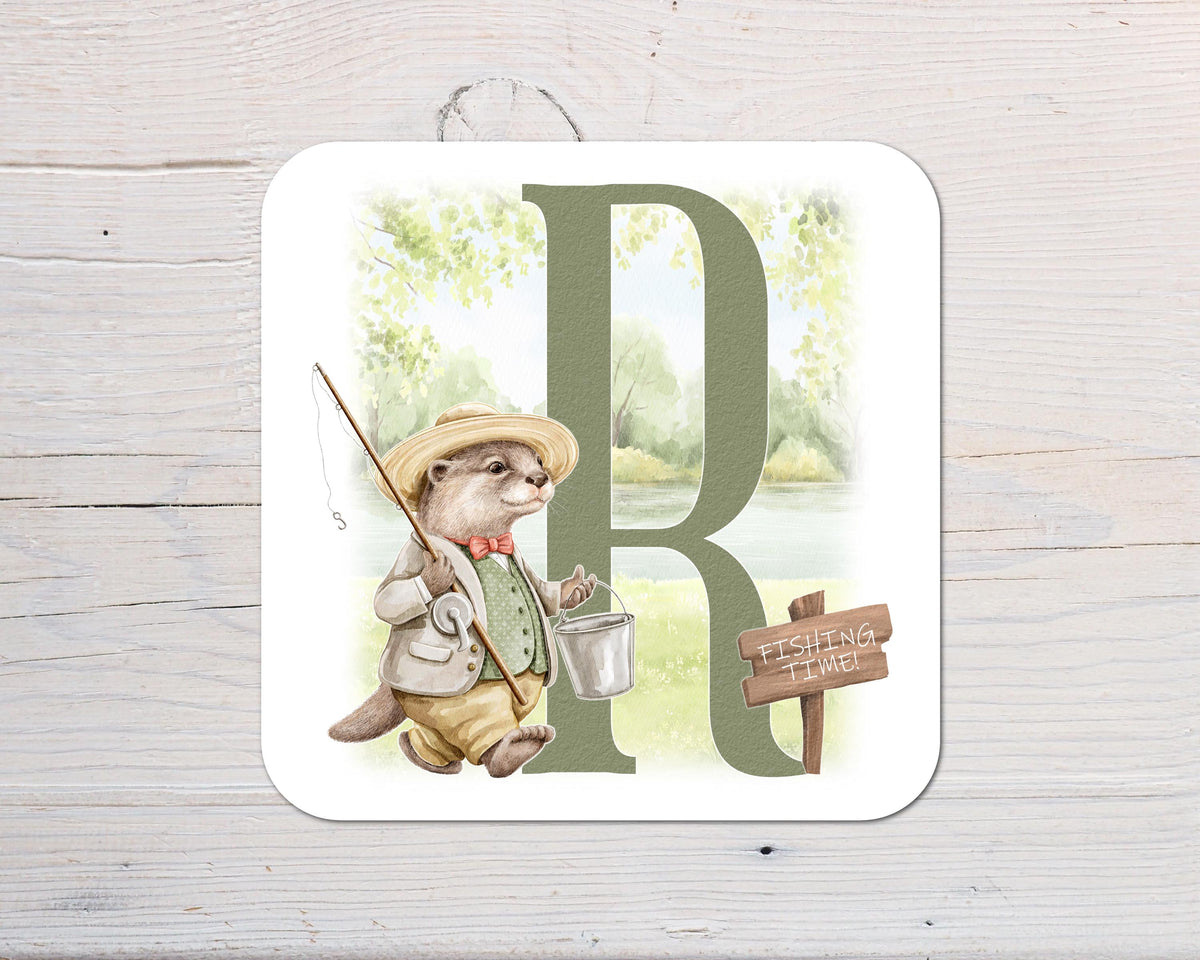 Fishing Coaster with your Initial - personalised with any Wording, Message - ideal gift