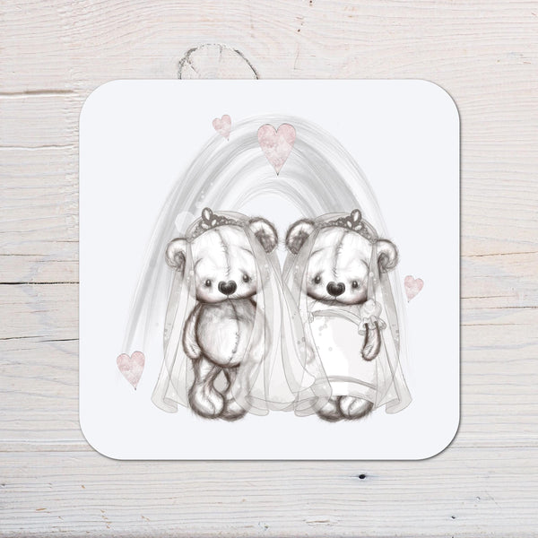 Wedding Sketchy LGBTQ Bear Coaster: personalised with any Wording