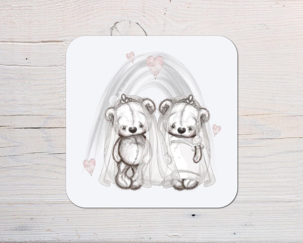 Wedding Sketchy LGBTQ Bear Coaster: personalised with any Wording