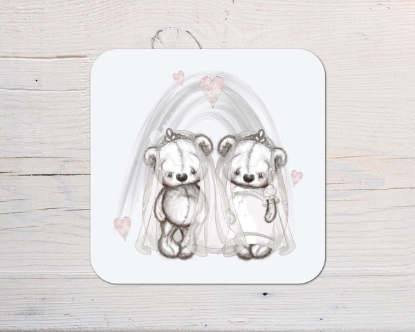 Wedding Sketchy LGBTQ Bear Coaster: personalised with any Wording