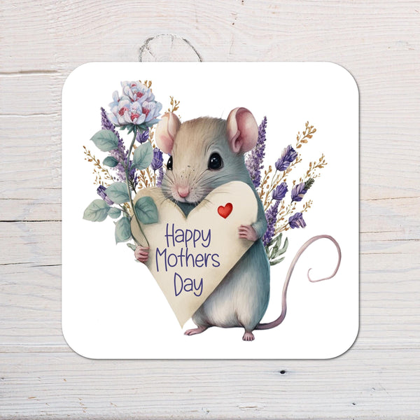 Mothers Day Gift Coaster: floral mouse, personalised with any wording