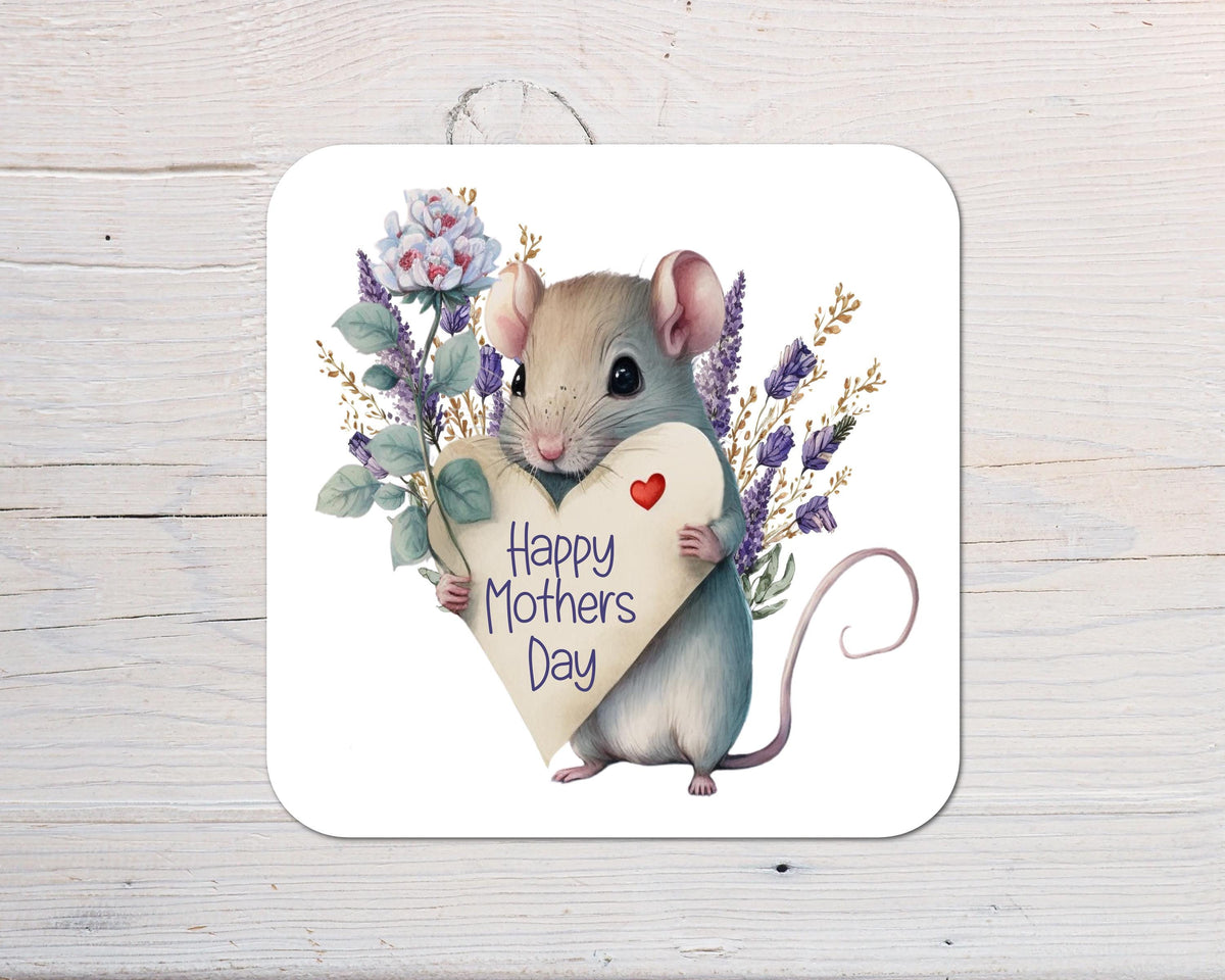 Mothers Day Gift Coaster: floral mouse, personalised with any wording