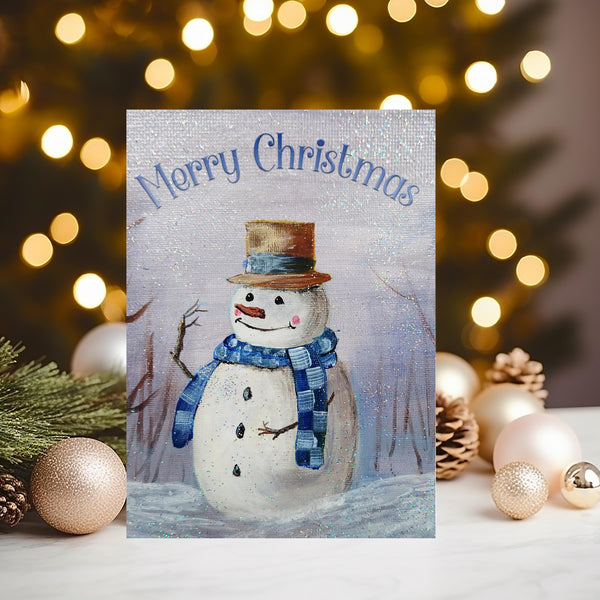 Christmas Snowman Personalised Glossy A5 Greetings Card - any name(s) printed on the front
