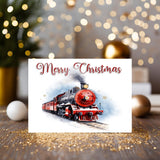 Steam Train Christmas Card, Red or Blue Engine, any wording on the front