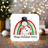 Christmas Snowman Rainbow Coaster personalised with any wording