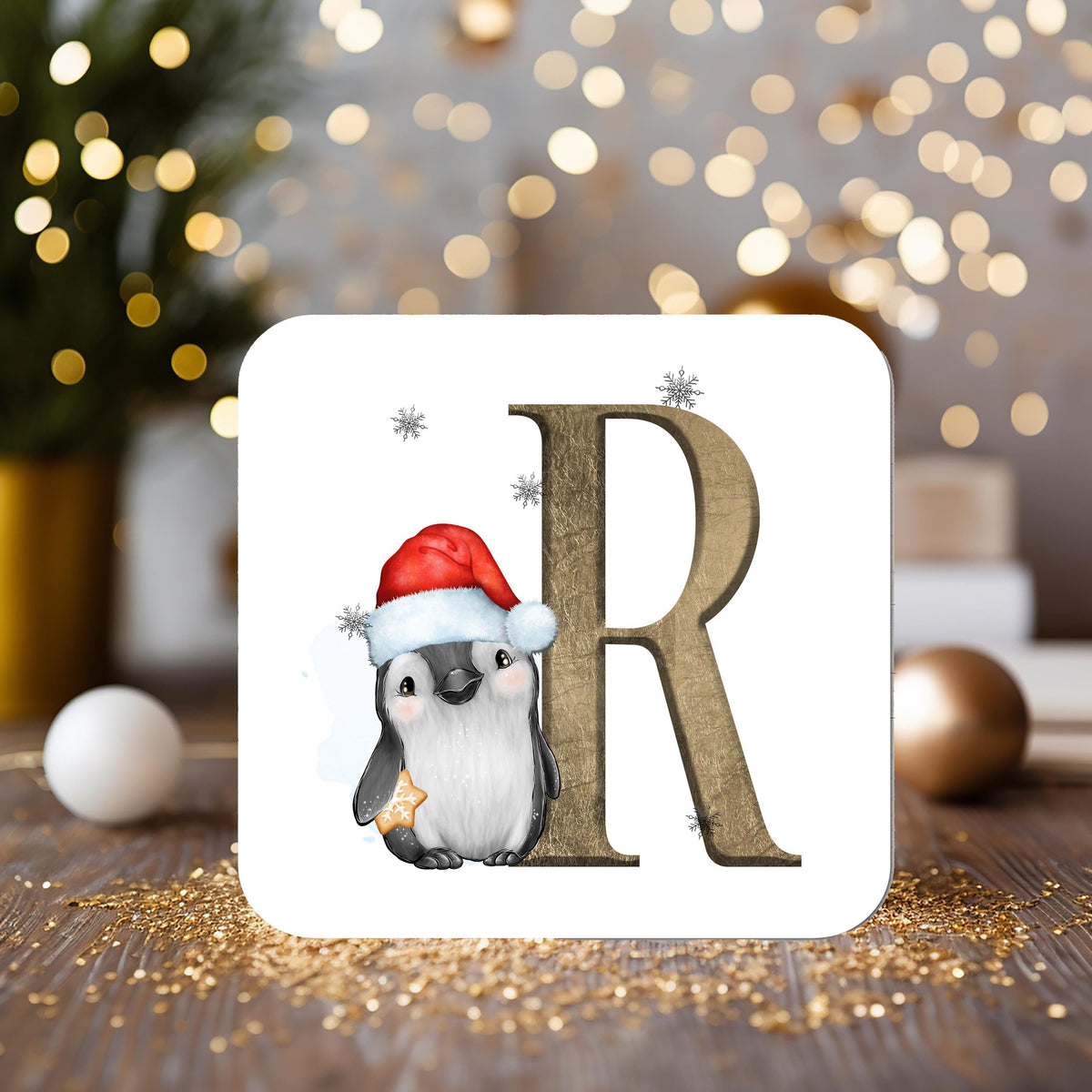Penguin Christmas Coaster with Initial, ideal for Dinner Table