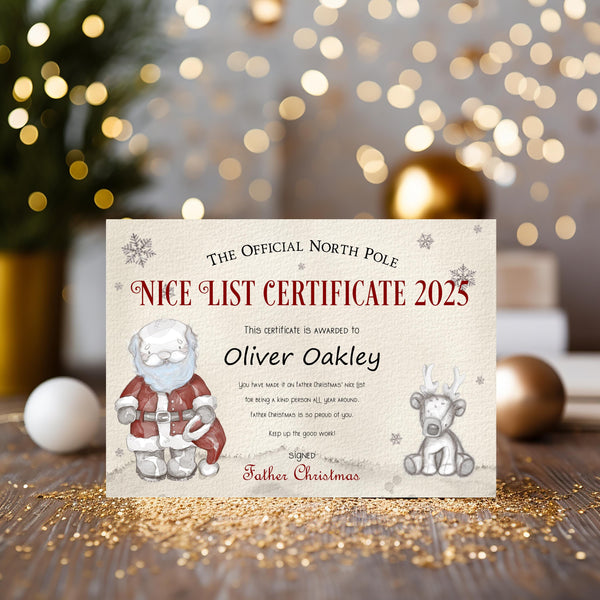 Personalised Nice List Certificate from Father Christmas, Keepsake