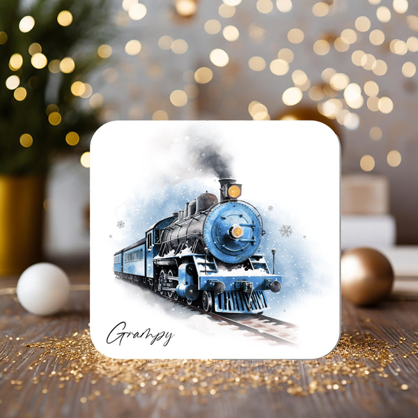 Personalised Christmas Steam Train Coaster, Custom Name