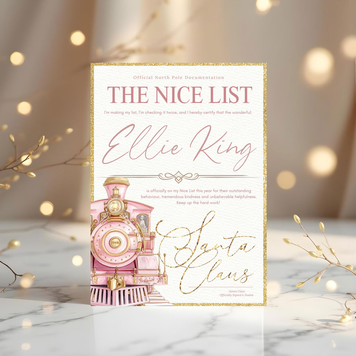 Personalised Santa's Nice List Certificate – Steam Train Keepsake