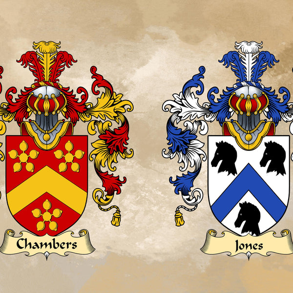 Family Crest Wall Print for Couples: Combined Heraldry (Unframed) 2 Copies