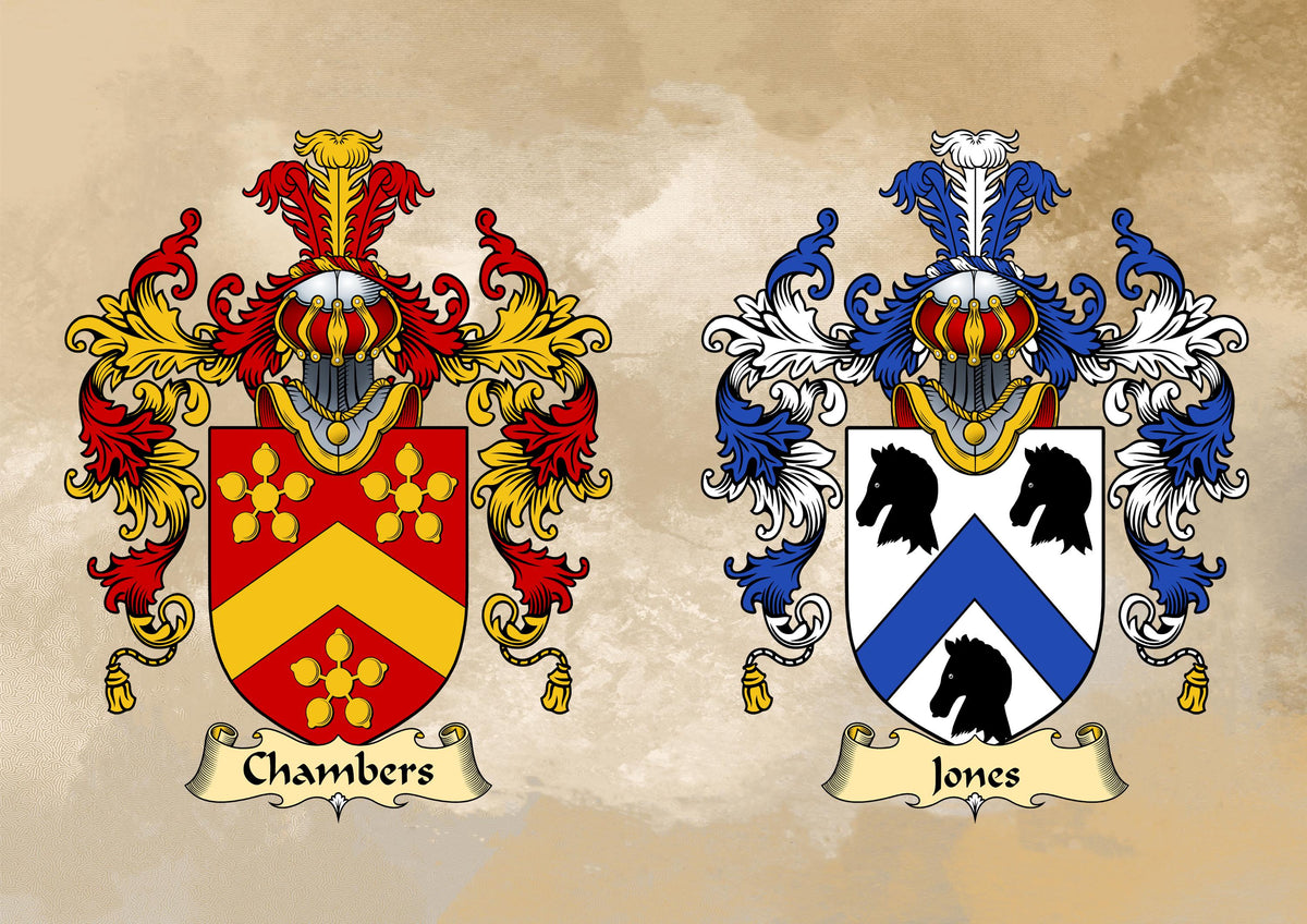 Family Crest Wall Print for Couples: Combined Heraldry (Unframed) 2 Copies