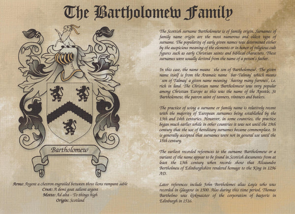 Personalised Family Crest Print: Surname History, Heraldry Art (A4 Unframed)