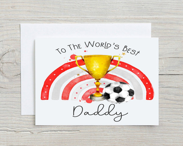 Football World's Best Daddy Red & Grey - Personalised A5 Glossy Greetings Card - Rainbowprint.uk