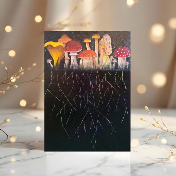 Above Ground Mushrooms Original Art Greetings Card: can be personalised