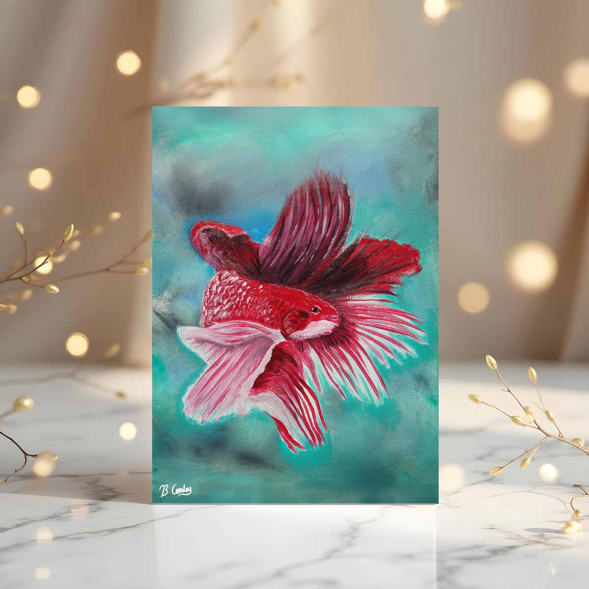 Betta Splendens Original Art Greetings Card: can be personalised