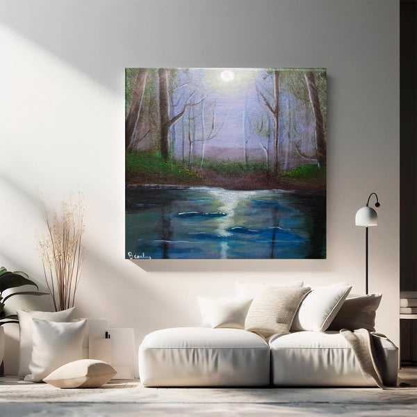 Moonlight Swamp" Original Canvas painted on 20x20cm canvas - Rainbowprint.uk