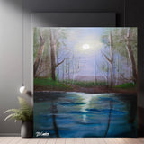 Moonlight Swamp" Original Canvas painted on 20x20cm canvas - Rainbowprint.uk