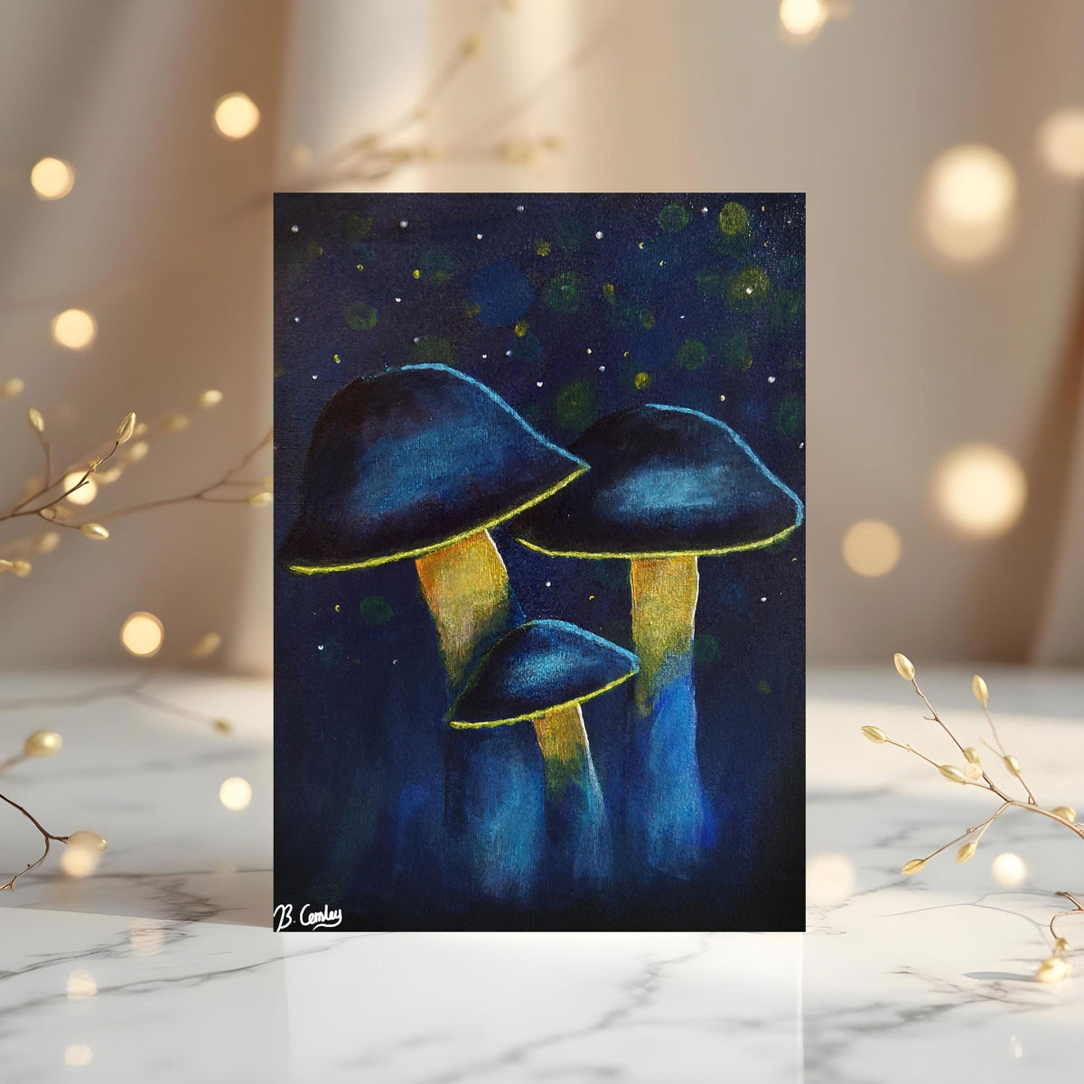 Three Mushrooms Original Art Greetings Card: can be personalised