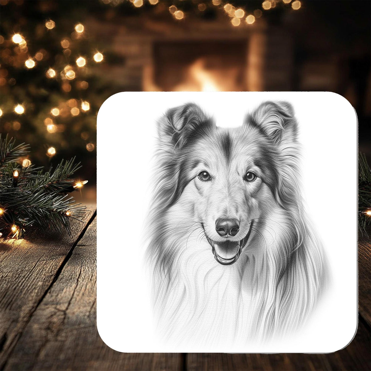 Rough Collie Dog Coaster: personalised with any wording