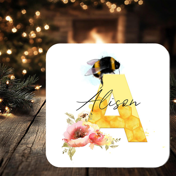 Bee Coaster Gift: personalised with any wording