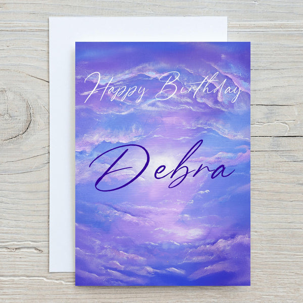Clouds and Sky peaceful greetings card: can be personalised - Rainbowprint.uk