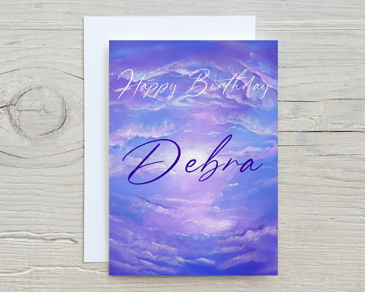 Clouds and Sky peaceful greetings card: can be personalised - Rainbowprint.uk
