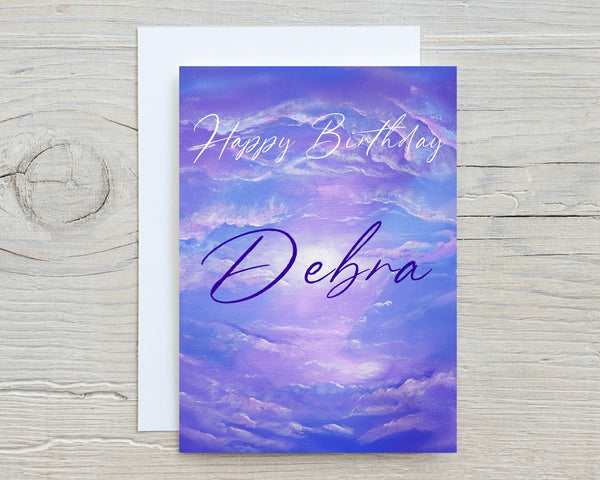 Clouds and Sky peaceful greetings card: can be personalised - Rainbowprint.uk