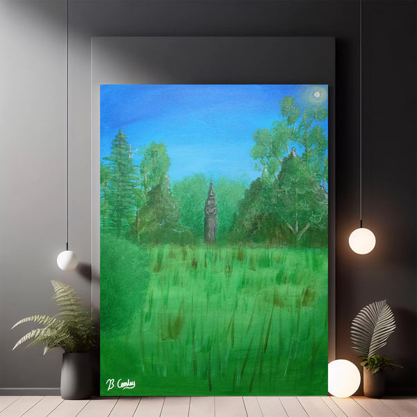 Albert Park Abingdon Original Painted Canvas 30x20cm - featuring Prince Albert statue - Rainbowprint.uk