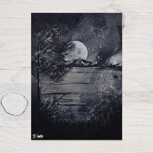 Moon Mountains" A4 Print on 260gsm Glossy Art Card, ideal Wall Decor - Rainbowprint.uk