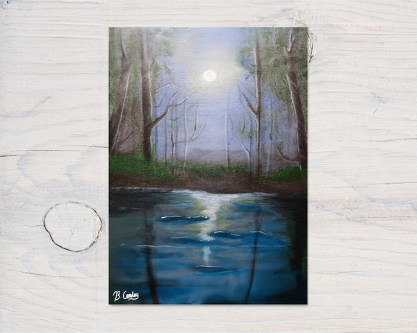 Moonlight Swamp" Original Canvas painted on 20x20cm canvas - Rainbowprint.uk