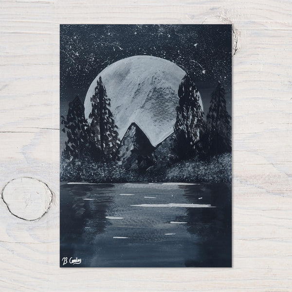 Mountain Moon" A4 Print on 260gsm Glossy Art Card, ideal Wall Decor - Rainbowprint.uk