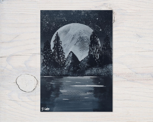Mountain Moon" A4 Print on 260gsm Glossy Art Card, ideal Wall Decor - Rainbowprint.uk