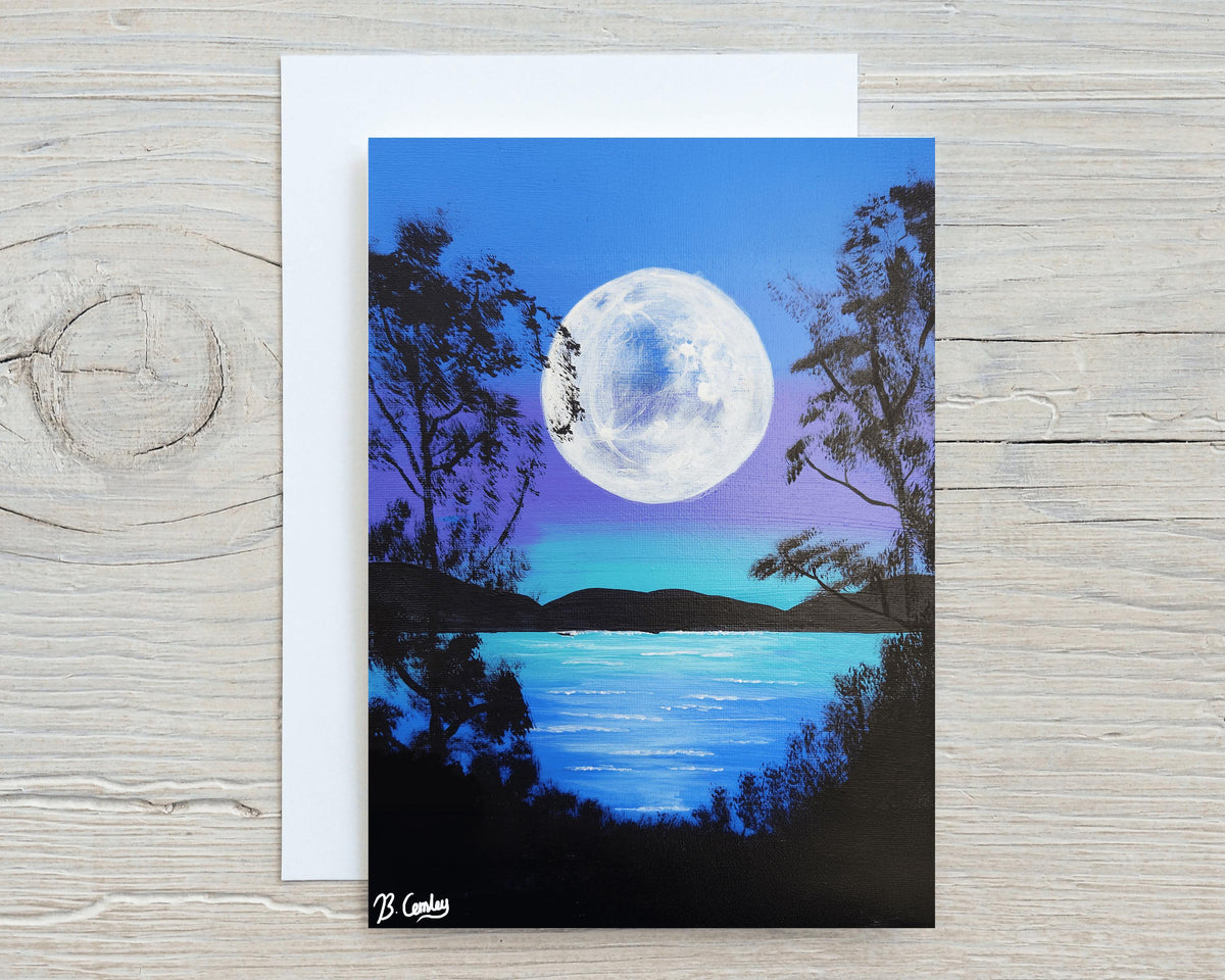 Teal Moon" A4 Print on 260gsm Glossy Art Card, ideal Wall Decor - Rainbowprint.uk