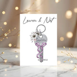 New Home Greetings Card: Front Door Key personalised with any name(s)