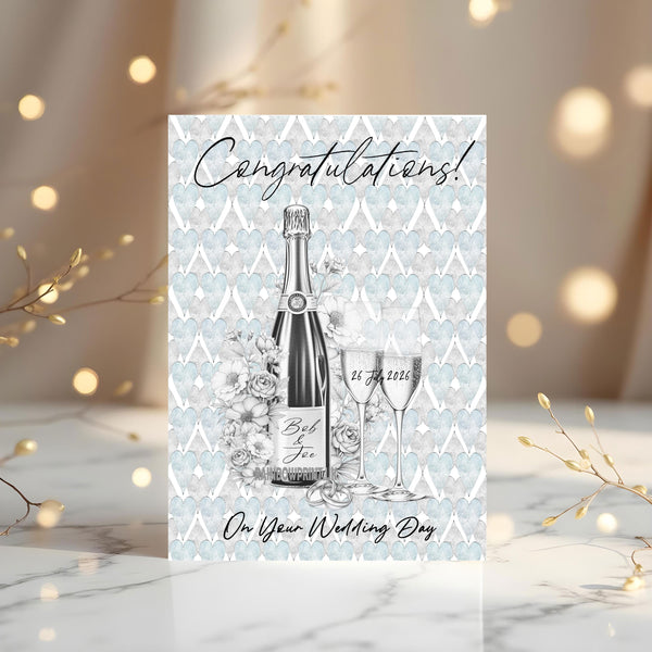 Congratulations Sketchy Greetings Card: Champagne - can be personalised