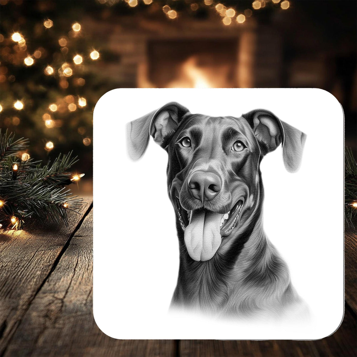 Doberman Dog Coaster gift: personalised with any wording