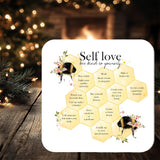 Bee Honeycomb Self Love Motivational Coaster Gift: personalised with any wording