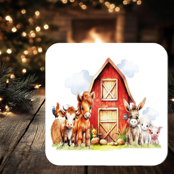 Farmyard Animals Scene Coaster Gift: personalised with any wording