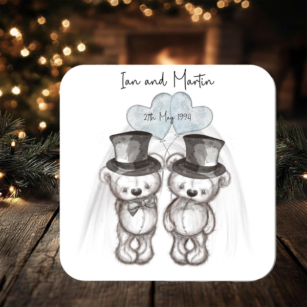 Wedding Coaster Gift for Two Grooms: can be personalised with any names
