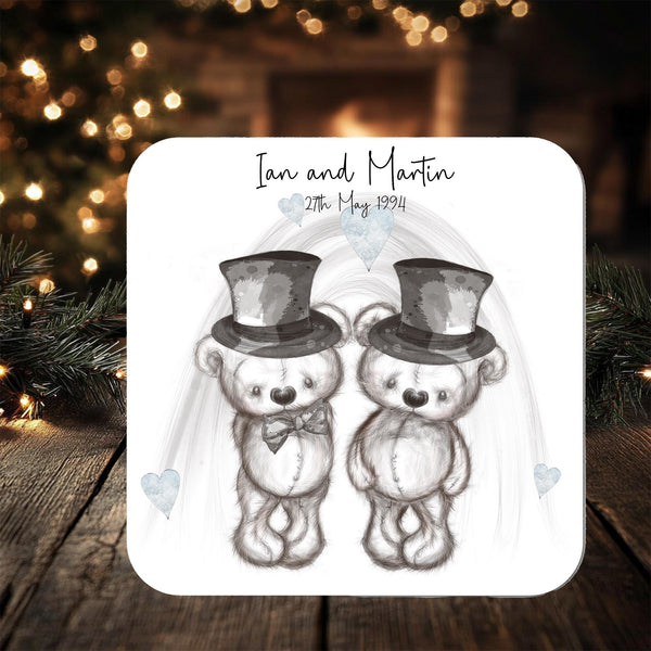 Wedding Anniversary Coaster Gift: can be personalised - two Grooms - LGBTQ