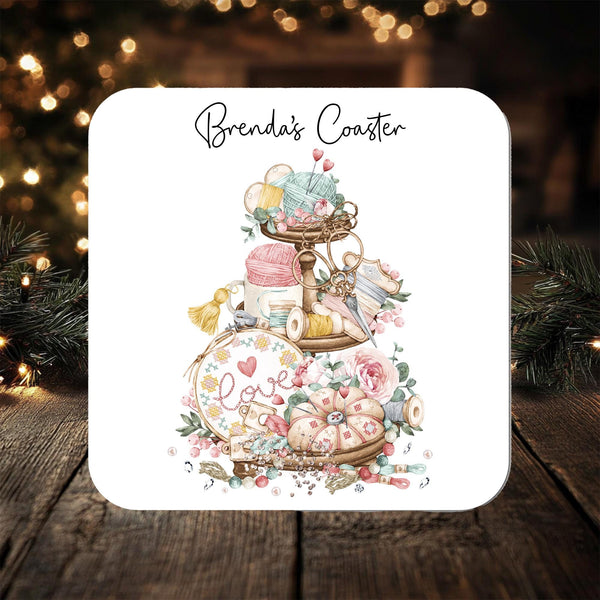 Sewing Craft Coaster Gift: can be personalised