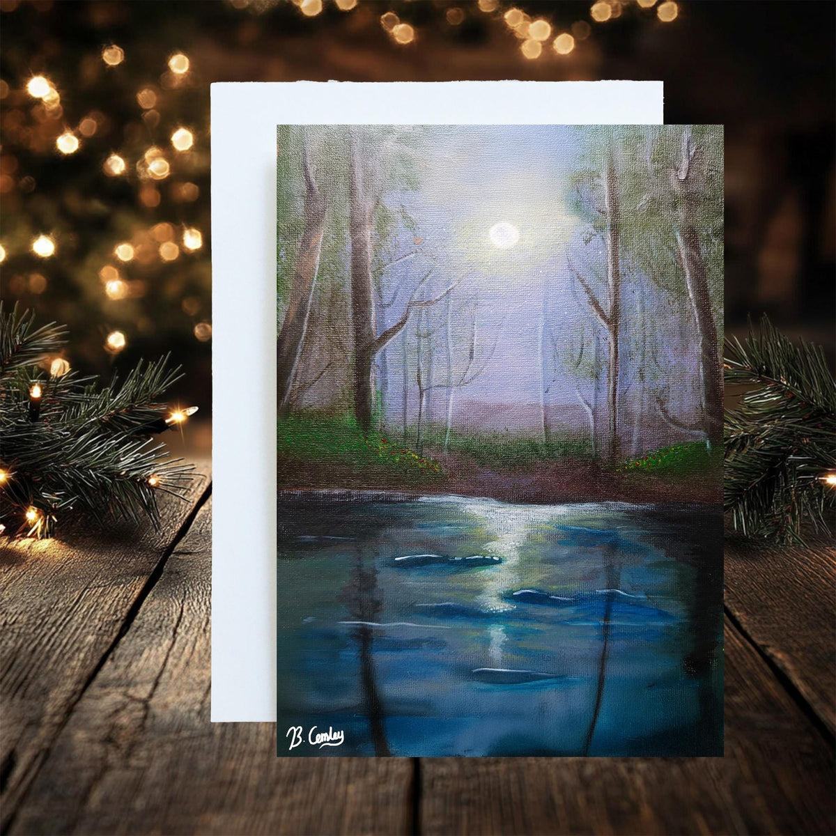 Moonlight Swamp A5 Greetings Card, can be personalised