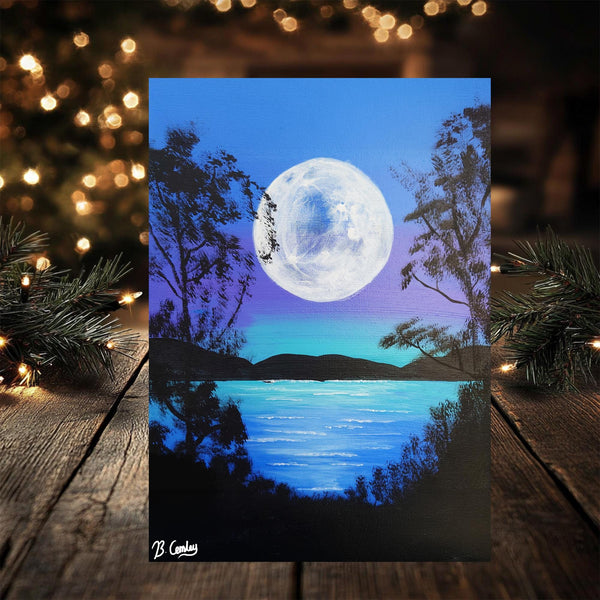 Teal Moon A4 Print on 260gsm Glossy Art Card, ideal Wall Decor