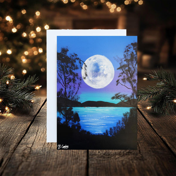 Teal Moon Greetings Card: can be personalised