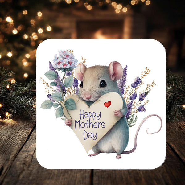 Mothers Day Gift Coaster: floral mouse, personalised with any wording