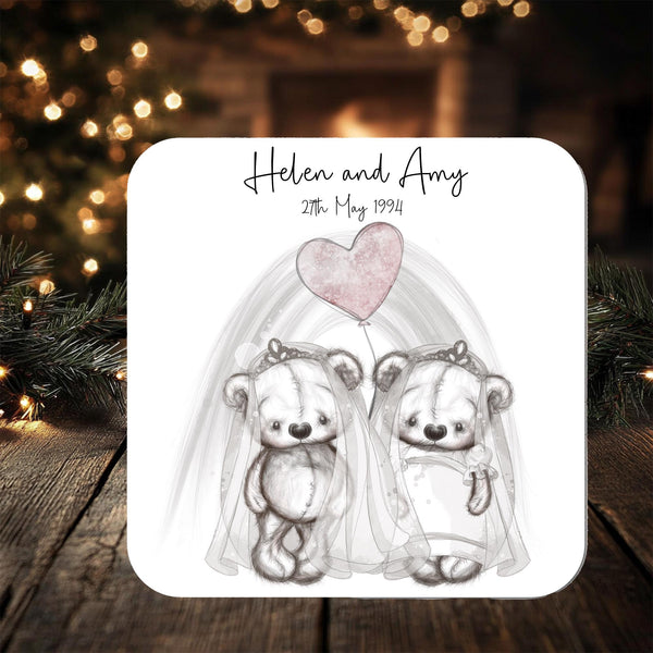 Wedding Coaster Gift: can be personalised - two Brides LGBTQ