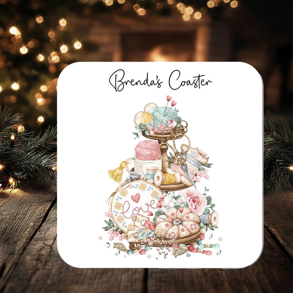 Sewing Craft Coaster Gift: can be personalised