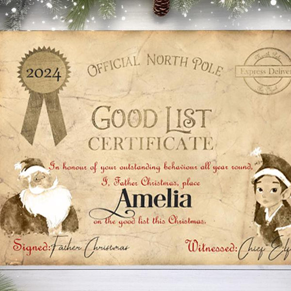 Letter from Santa plus Good List Certificate: Personalised Bundle - Rainbowprint.uk