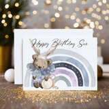 Lilac Bear Greetings Card: Personalised - Rainbowprint.uk